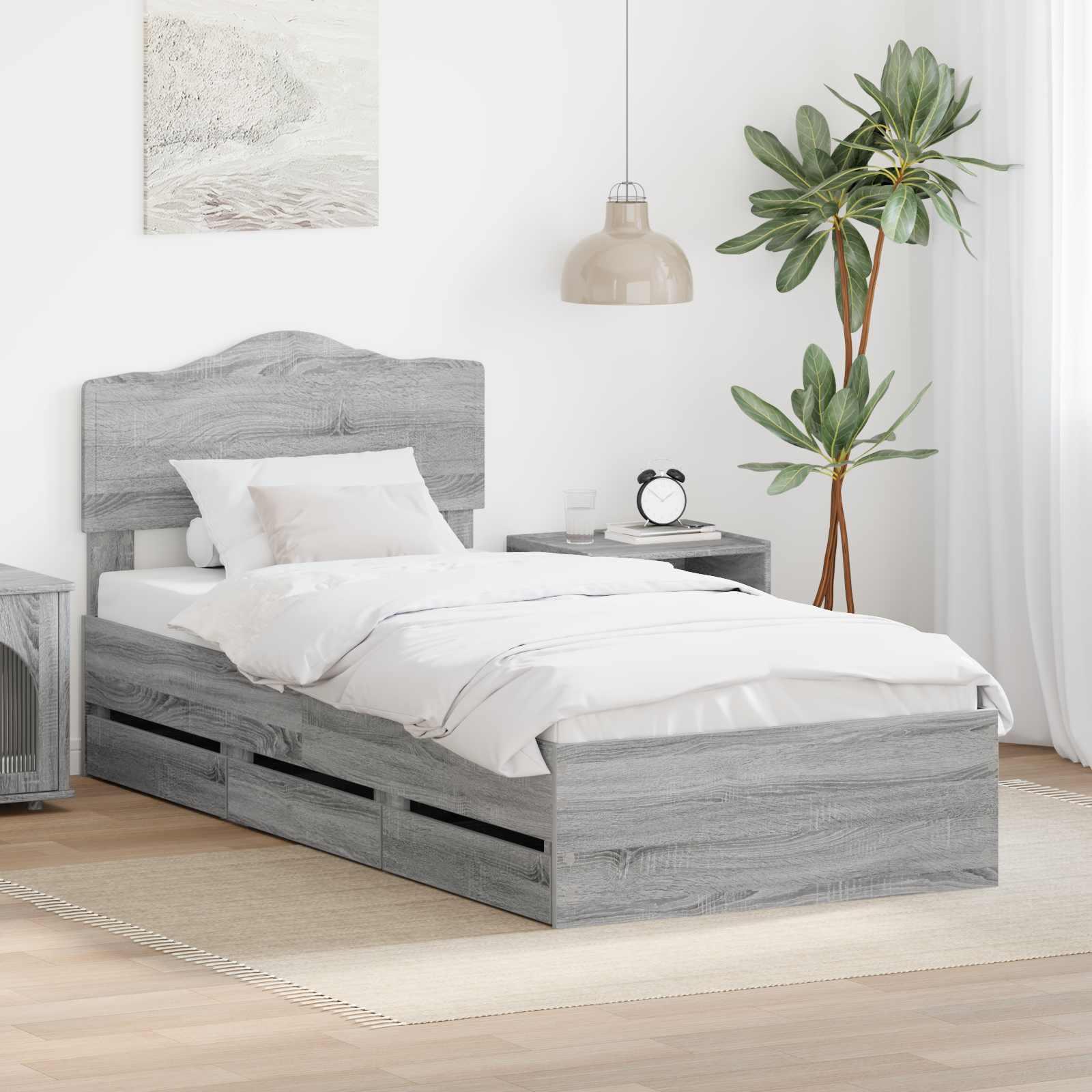 Sengestel med skuffe Grå Sonoma 100 x 200 cm Ingeniørtræ billede