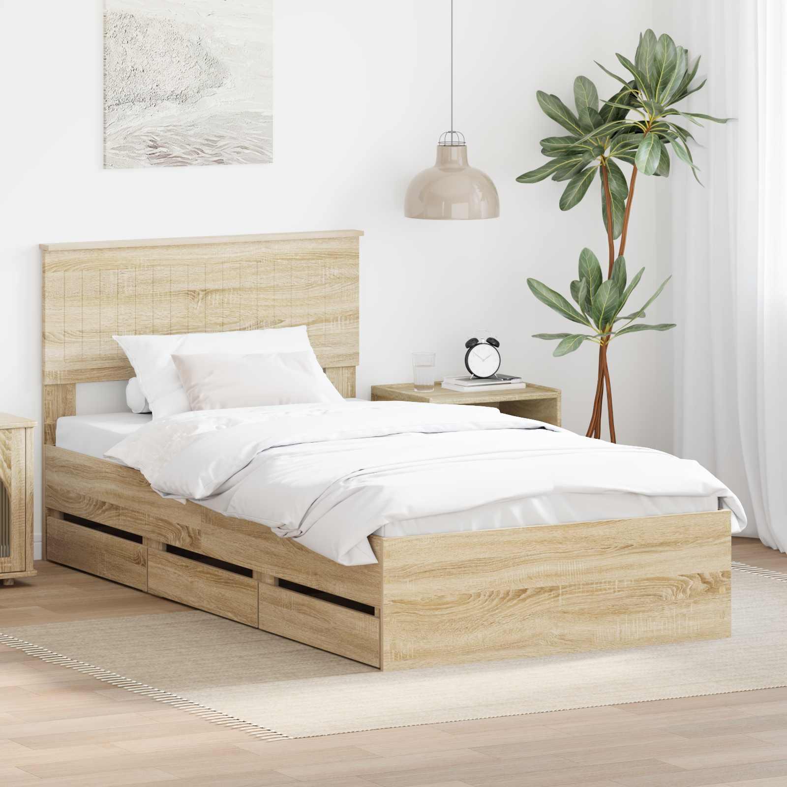 Sengestel med skuffe Sonoma eg 100 x 200 cm Ingeniørtræ billede