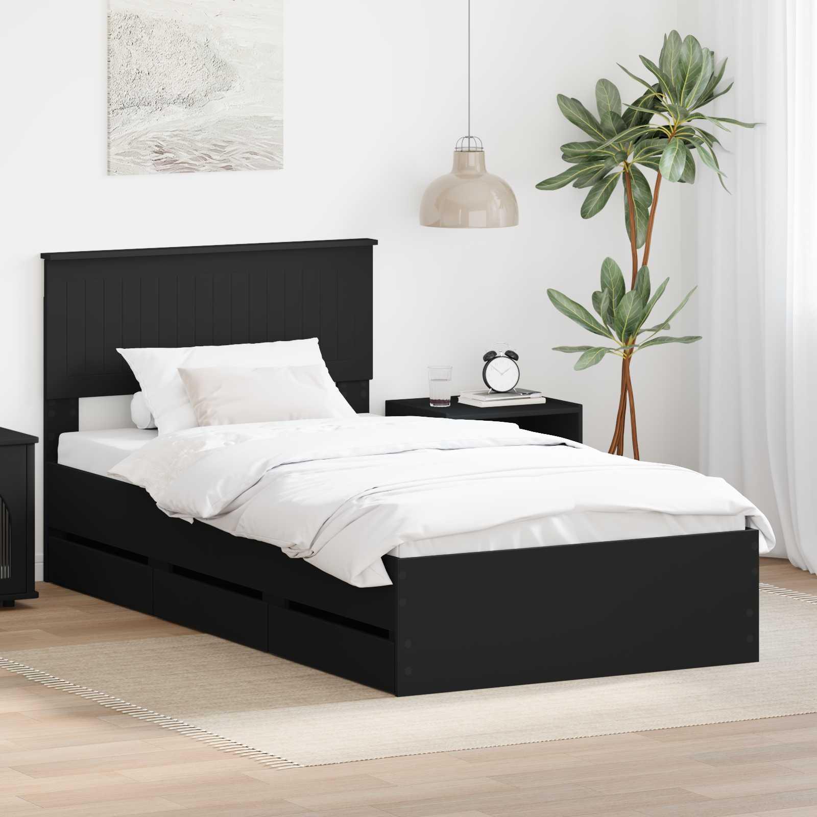 Sengestel med skuffe Sort 100 x 200 cm Ingeniørtræ billede