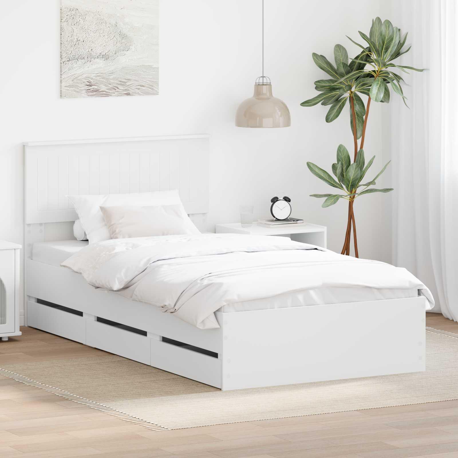 Sengestel med skuffe Hvid 100 x 200 cm Ingeniørtræ billede