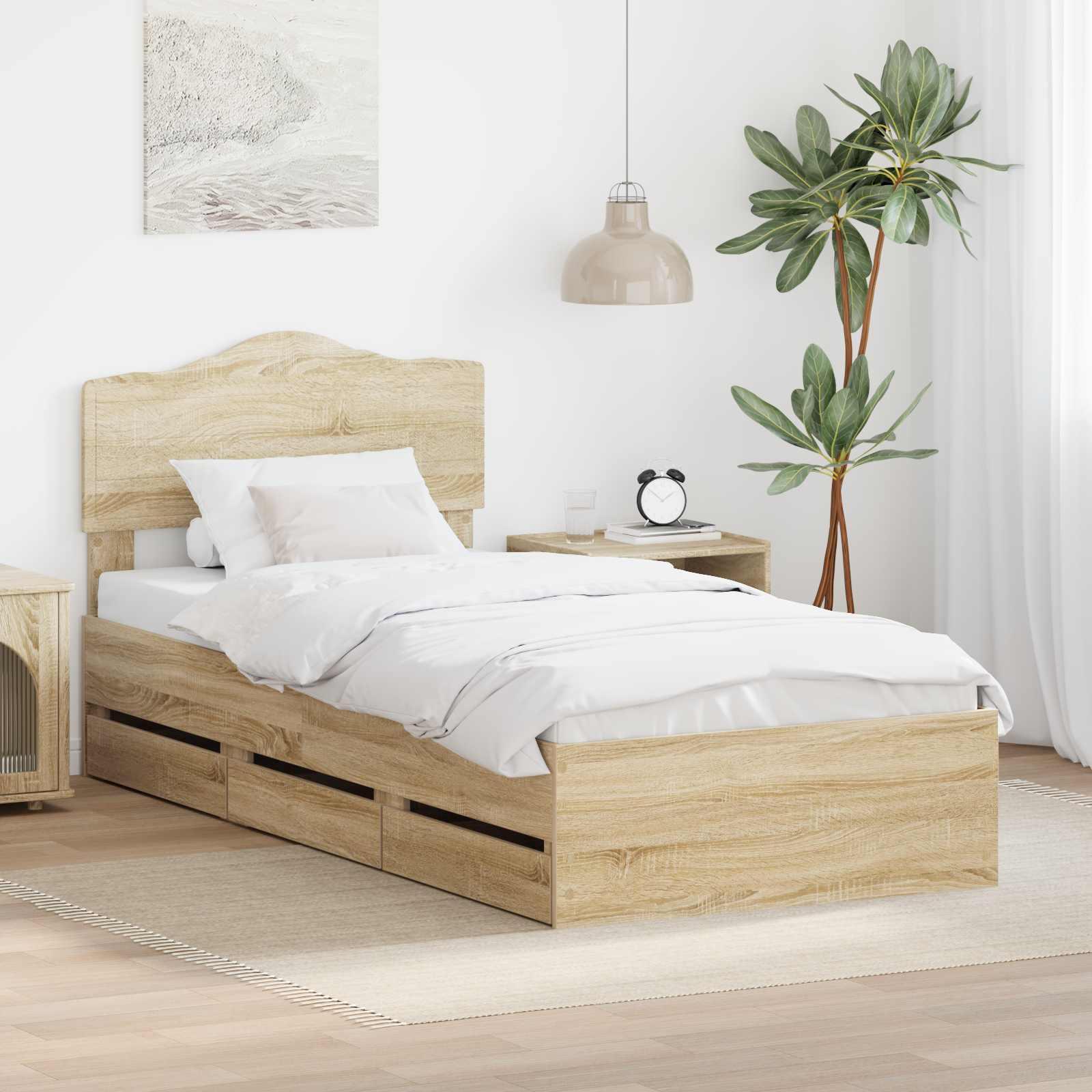 Sengestel med skuffe Sonoma eg 100 x 200 cm Ingeniørtræ billede