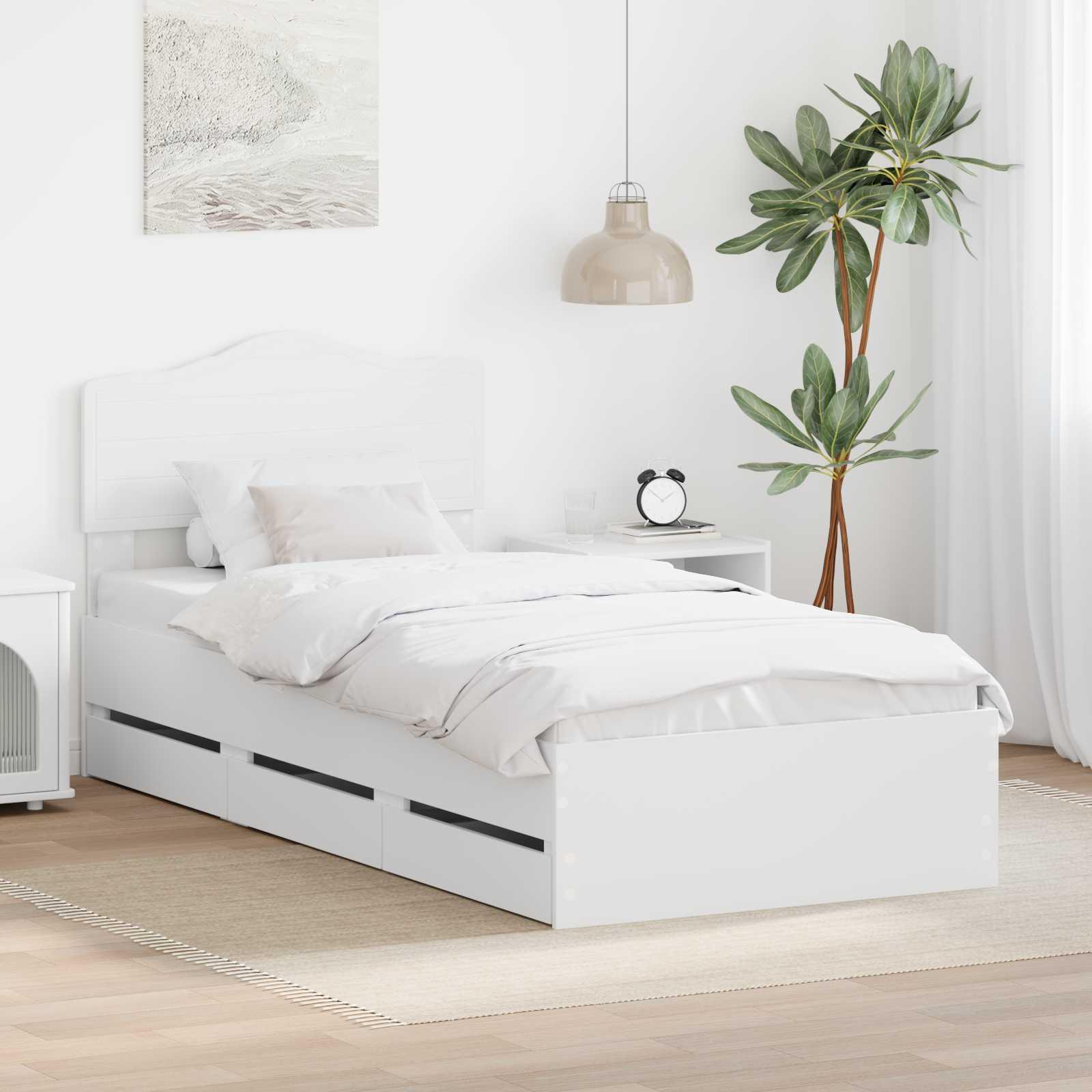 Sengestel med skuffe Hvid 100 x 200 cm Ingeniørtræ billede