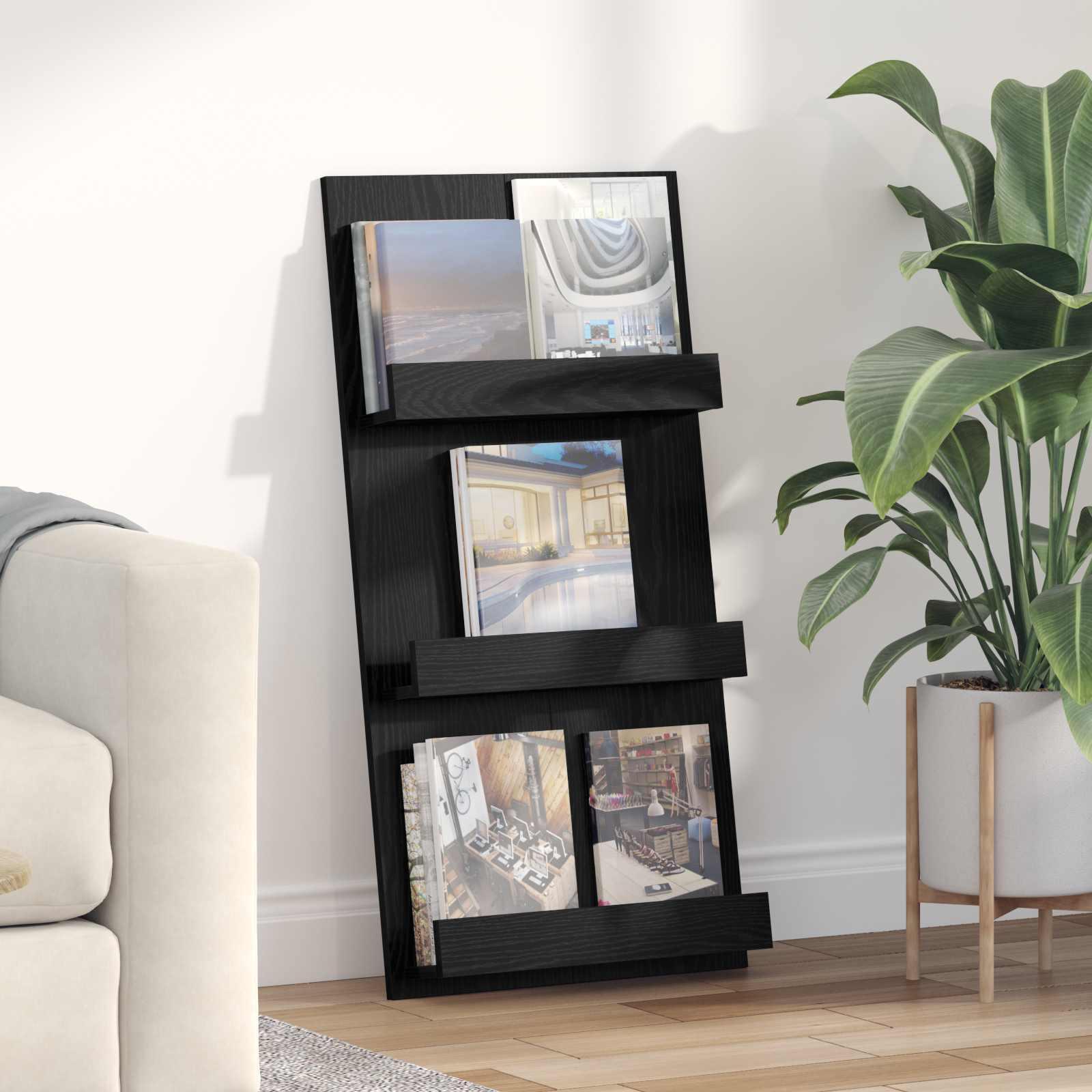 Magasin Rack med hylde Sort eg 51 x 11 x 102 cm Konstrueret træ billede