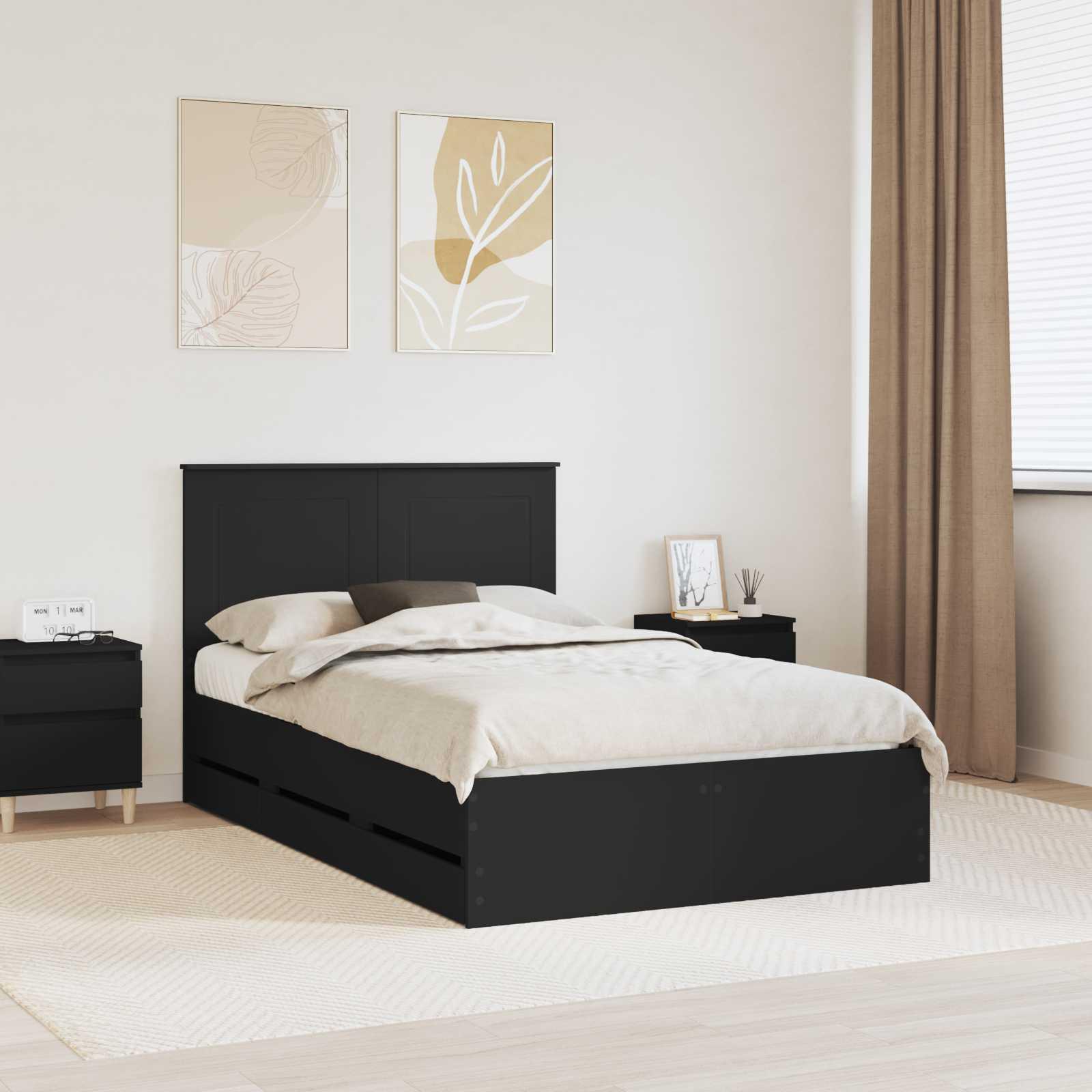 Sengestel med skuffe Sort 120 x 190 cm Ingeniørtræ billede