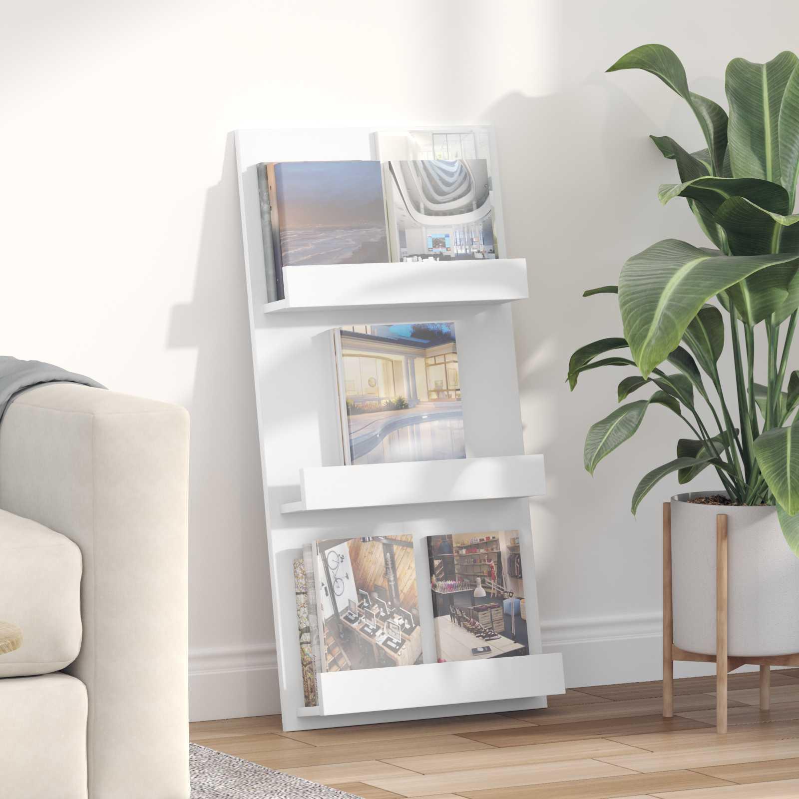 Magasin Rack med hylde Hvid 51 x 11 x 102 cm Konstrueret træ billede