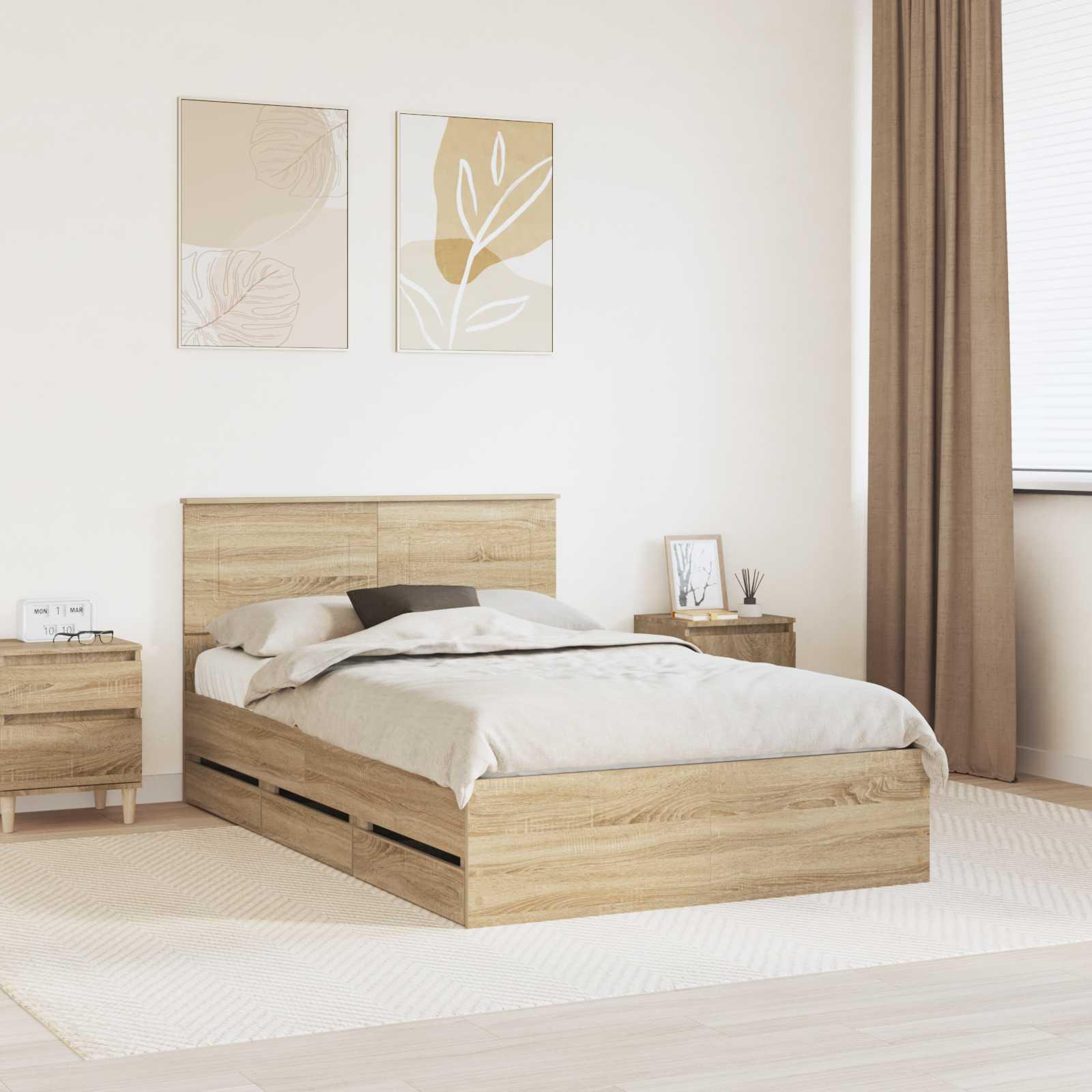 Sengestel med skuffe Sonoma eg 120 x 190 cm Ingeniørtræ billede