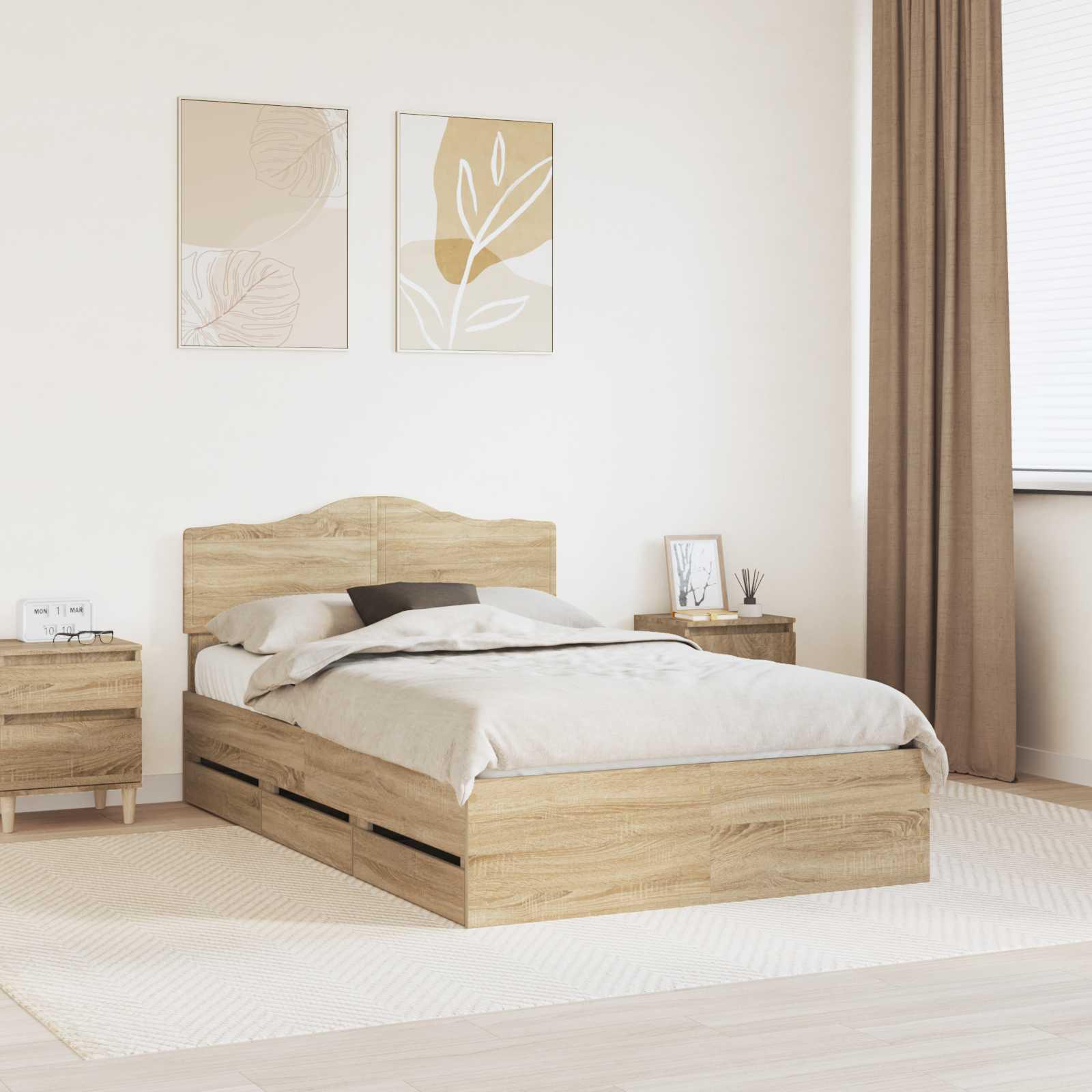 Sengestel med skuffe Sonoma eg 120 x 200 cm Ingeniørtræ billede