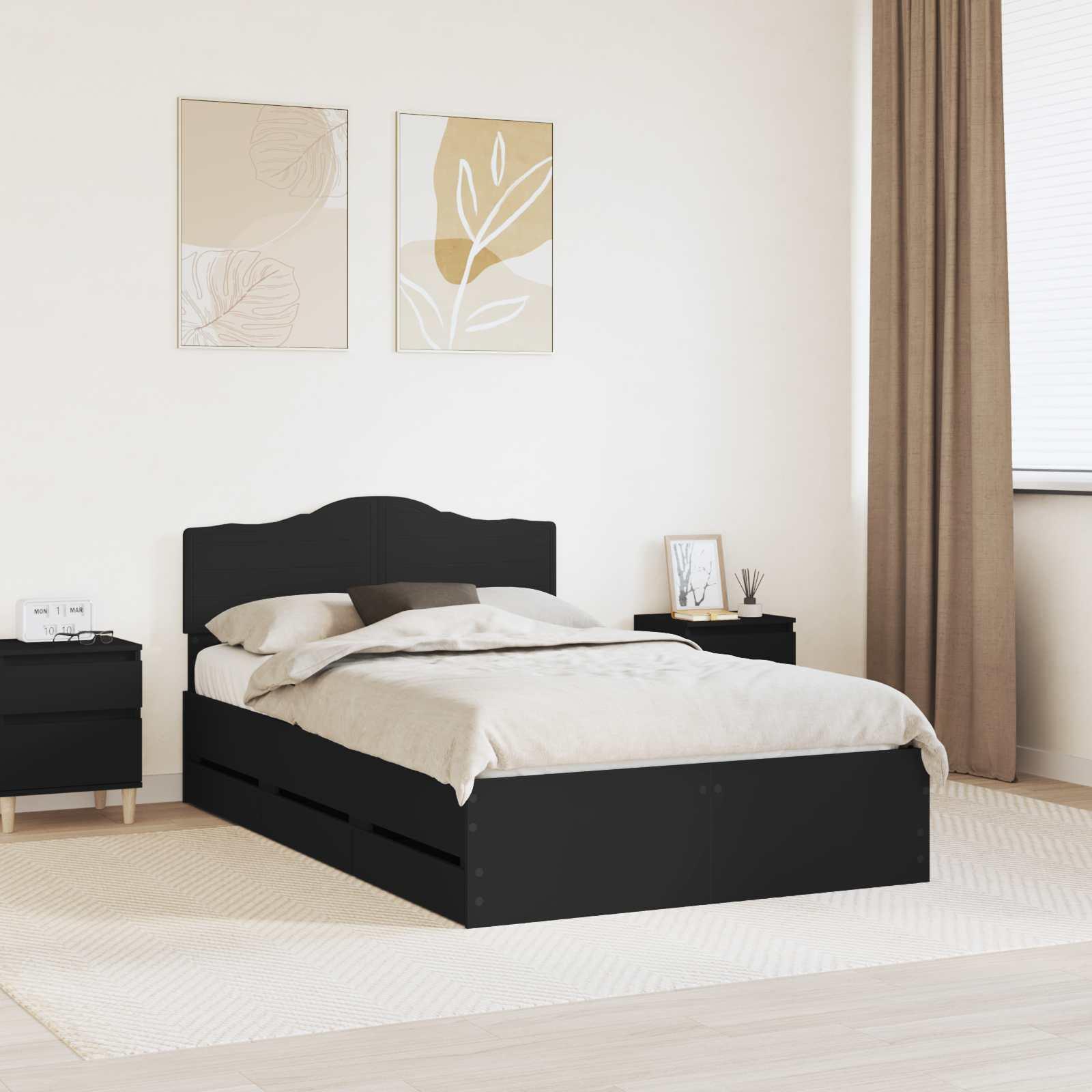 Sengestel med skuffe Sort 120 x 200 cm Ingeniørtræ billede