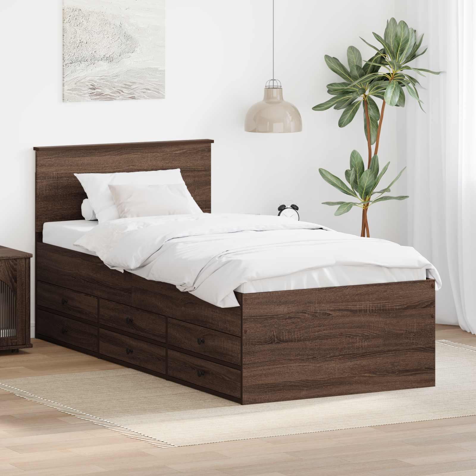 Daybed med skuffe Røget Eg og Sort 75 x 190 cm Konstrueret træ billede