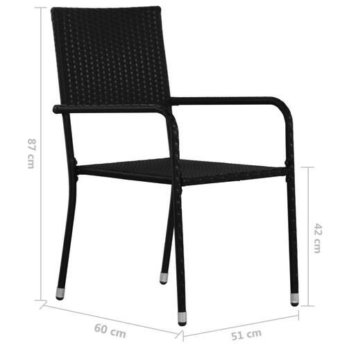Spisebordssæt til haven 3 dele polyrattan sort