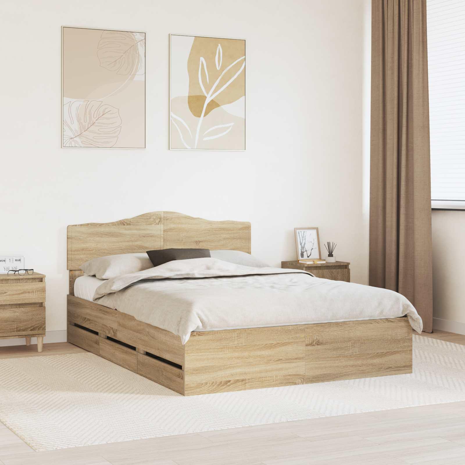 Sengestel med skuffe Sonoma eg 140 x 190 cm Ingeniørtræ billede