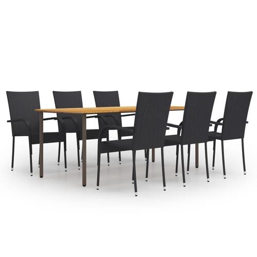 Spisebordssæt til haven 7 dele polyrattan sort