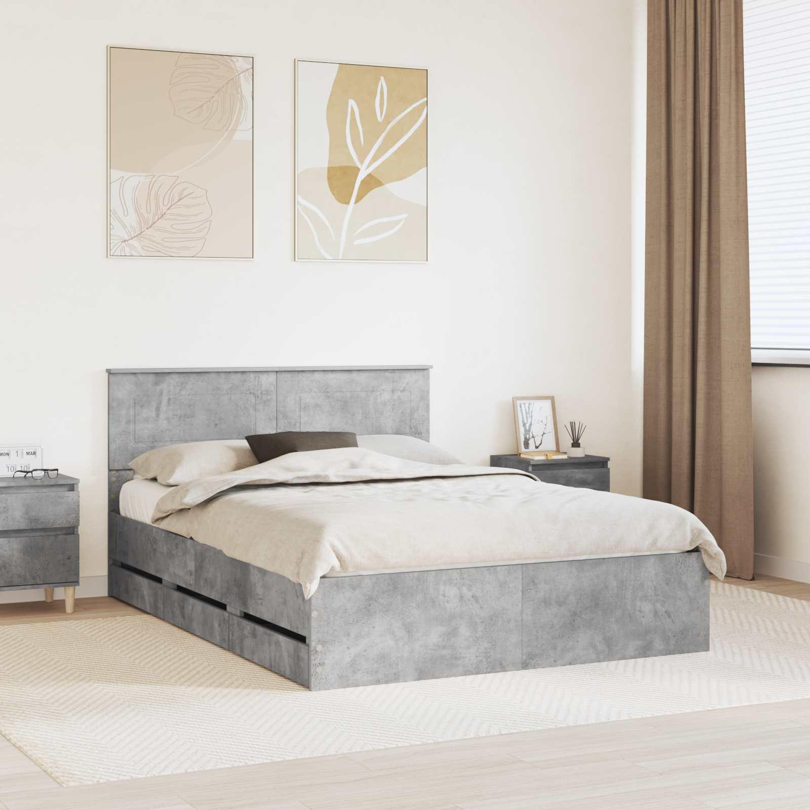 Sengestel med skuffe Beton Grå 150 x 200 cm Ingeniørtræ billede