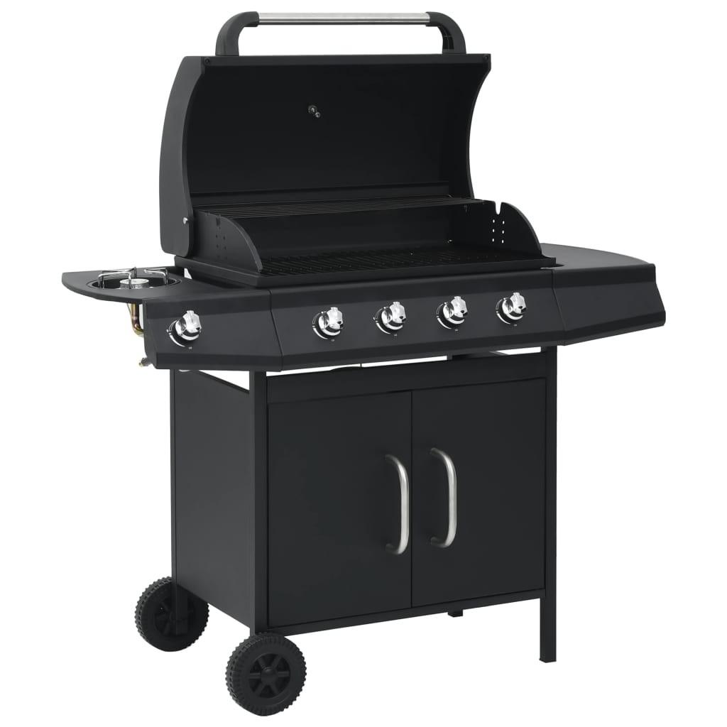 Gasgrill 4+1 grillzoner stål sort