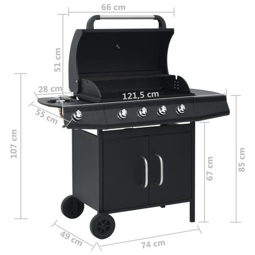 Gasgrill 4+1 grillzoner stål sort
