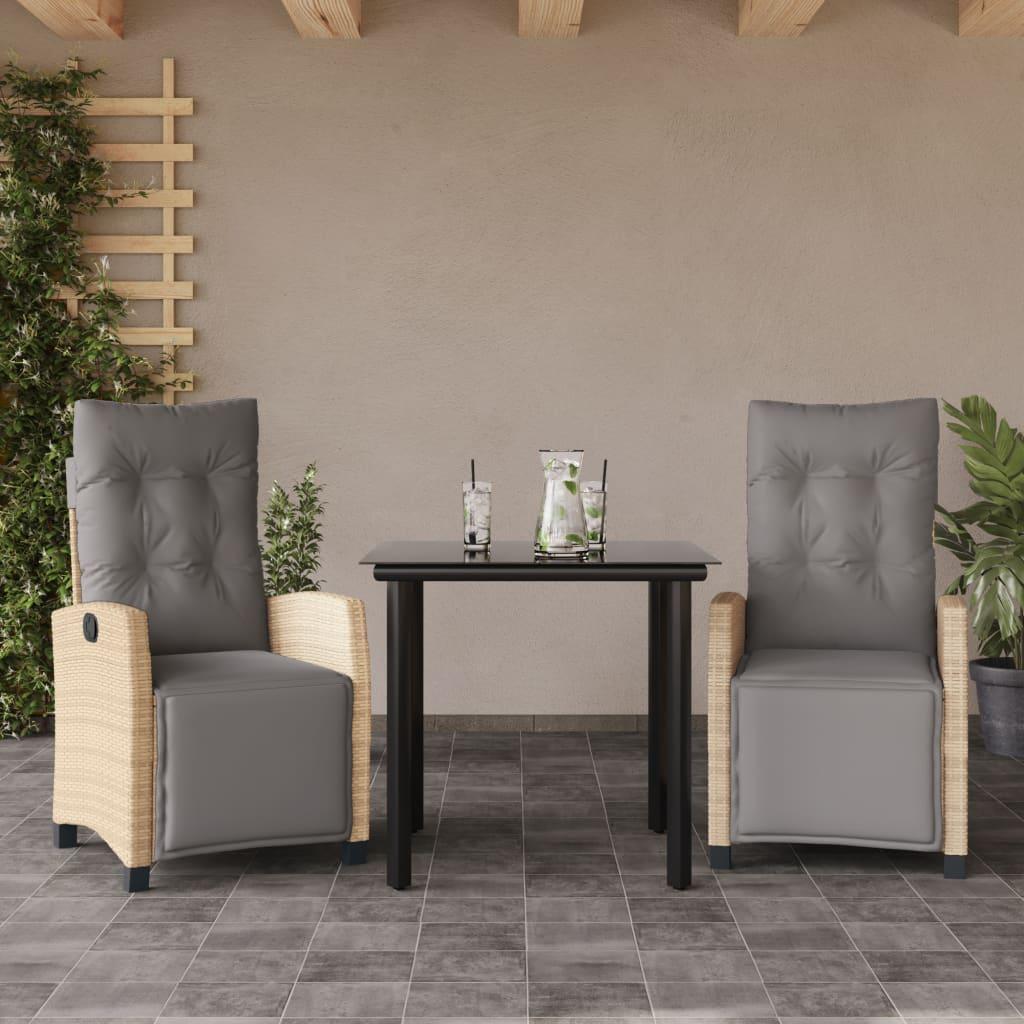 Spisebordssæt til haven 3 dele med hynder polyrattan beige billede