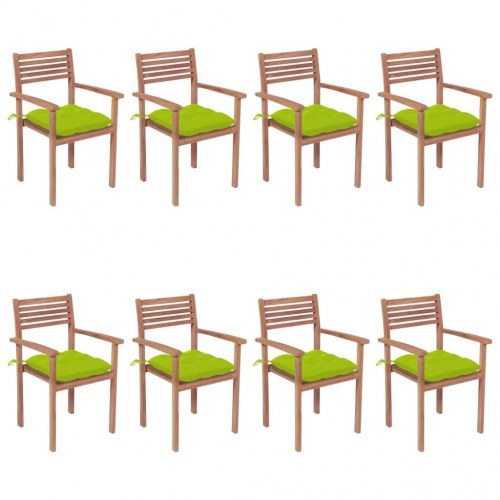 Havestole 8 stk. med hynder stabelbare massivt teaktræ