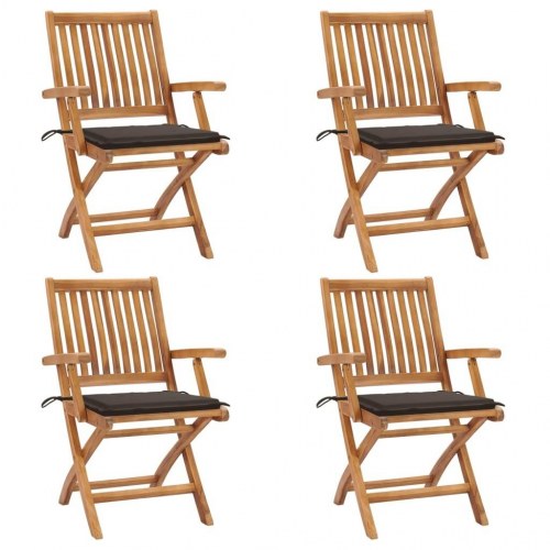 Foldbare havestole 4 stk. med hynder massivt teaktræ