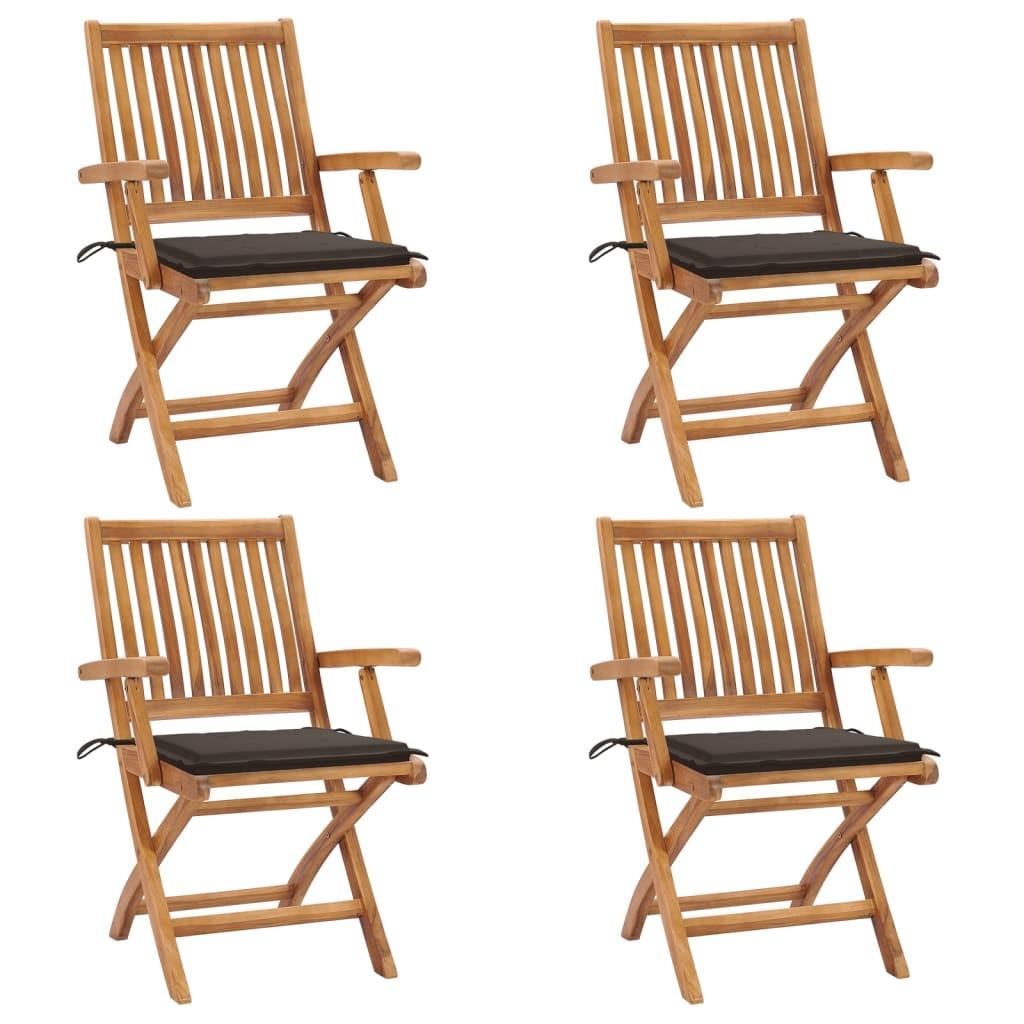 Foldbare havestole 4 stk. med hynder massivt teaktræ