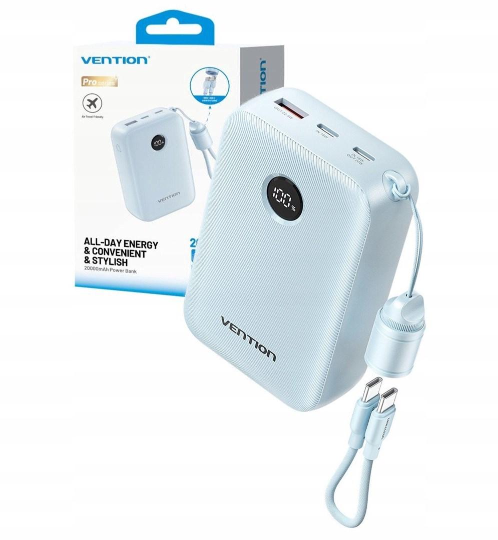 Vention powerbank 20.000 mAh â 2x USBâC, 1x USBâA, 22,5 W â blÃ¥ billede