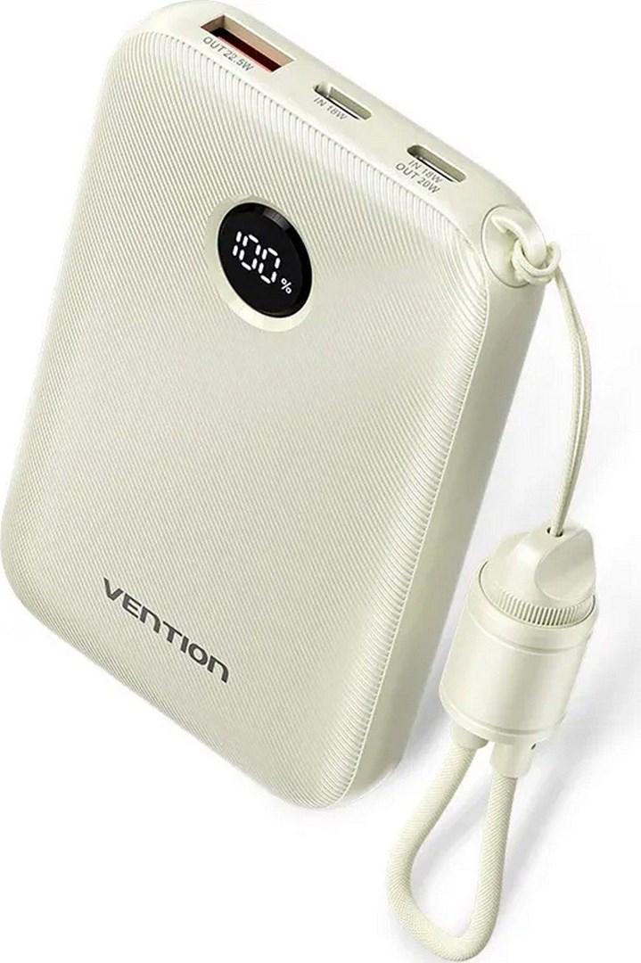 Vention powerbank 20 000 mAh - 2x USB‑C, 1x USB‑A, 22,5 W - beige billede