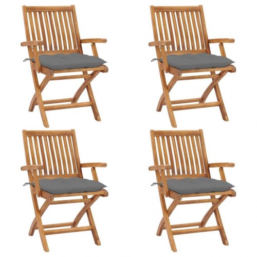 Foldbare havestole 4 stk. med hynder massivt teaktræ