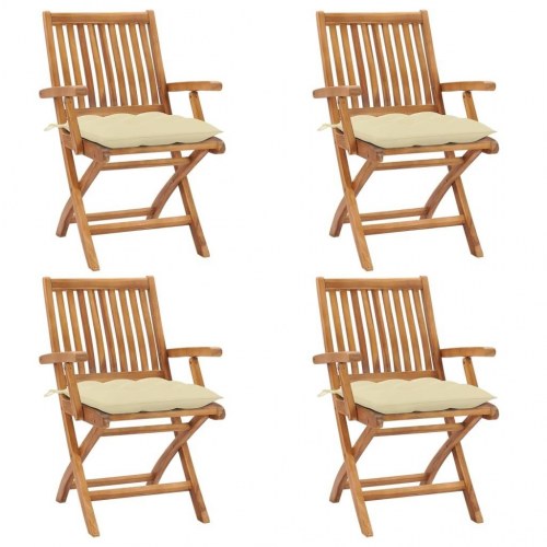 Foldbare havestole 4 stk. med hynder massivt teaktræ