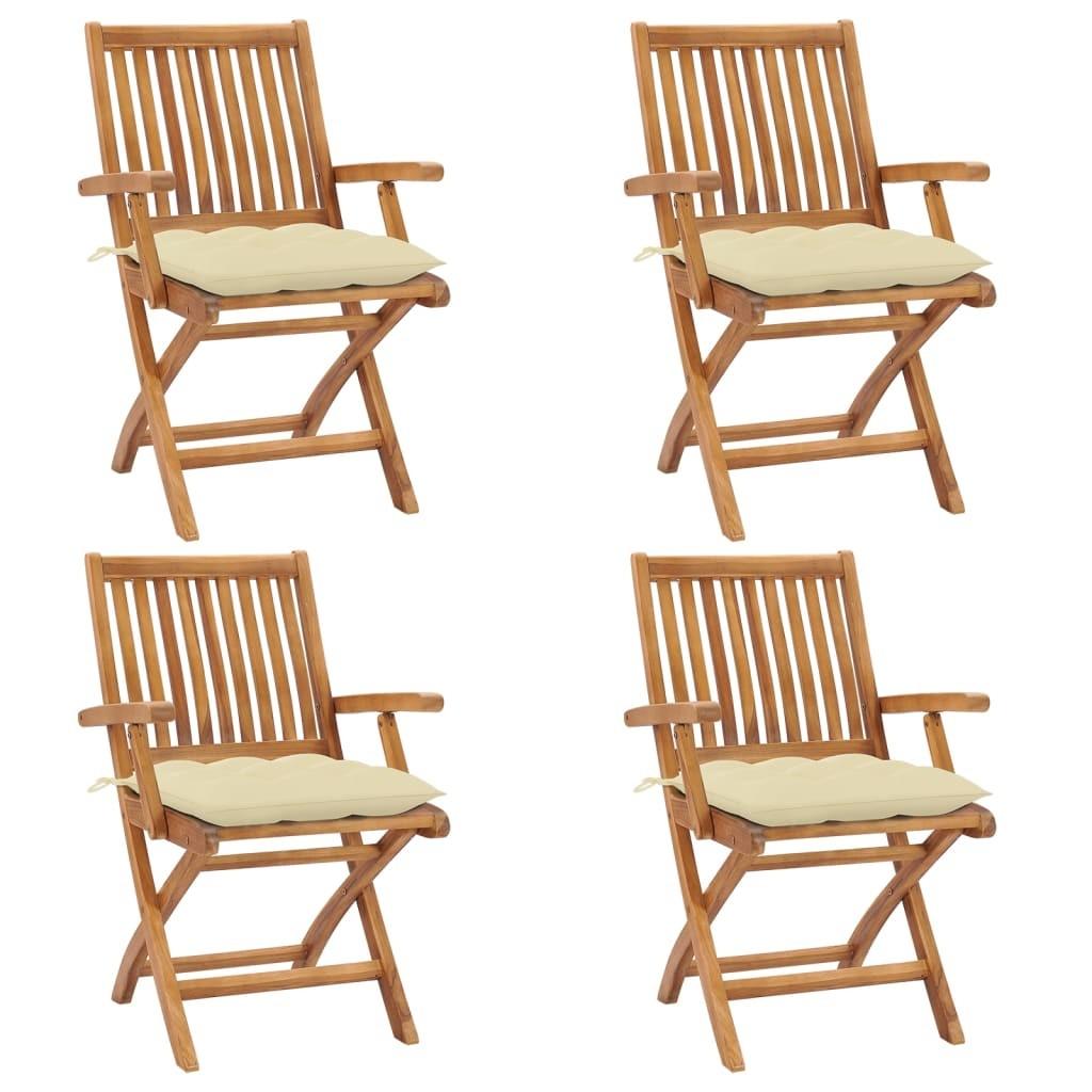 Foldbare havestole 4 stk. med hynder massivt teaktræ