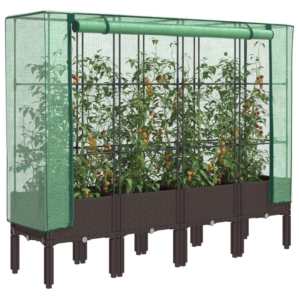 Højbed med drivhusovertræk 160x40x140 cm rattan-look billede