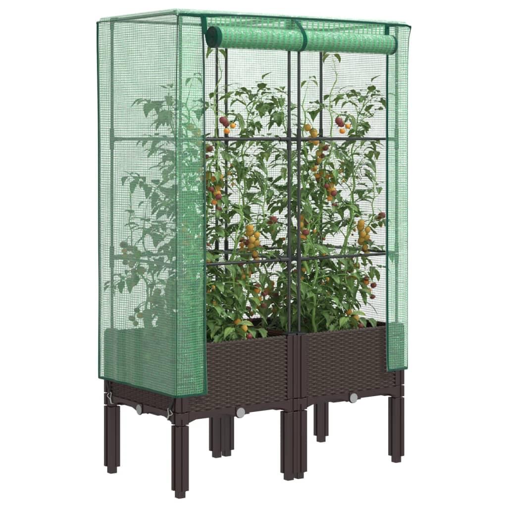 Højbed med drivhusovertræk 80x40x140 cm rattan-look billede