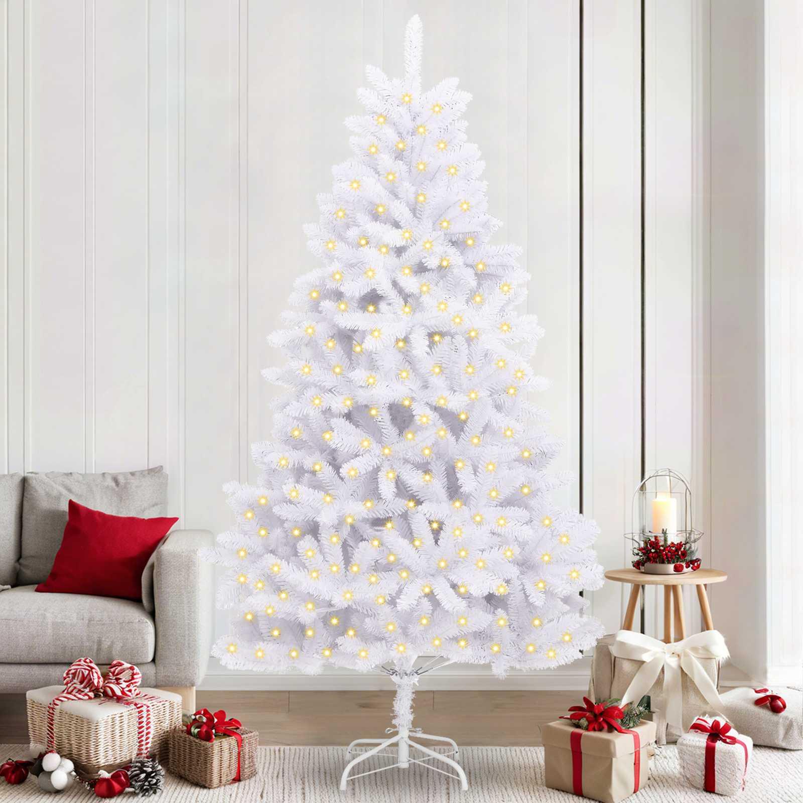 Kunstigt juletræ med 300 LED'er Hvid 240 cm PVC og metal billede