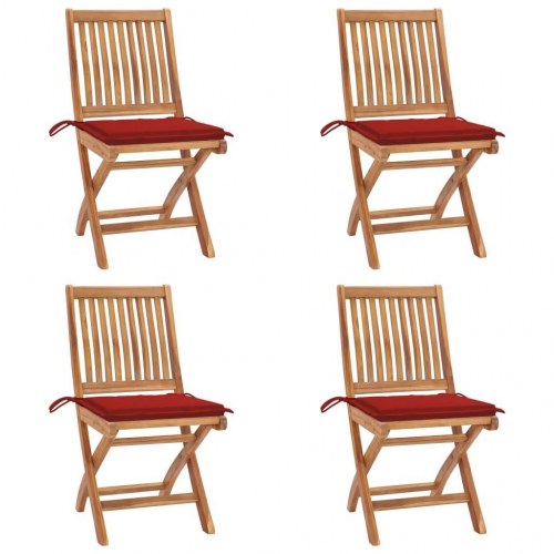 Foldbare havestole 4 stk. med hynder massivt teaktræ