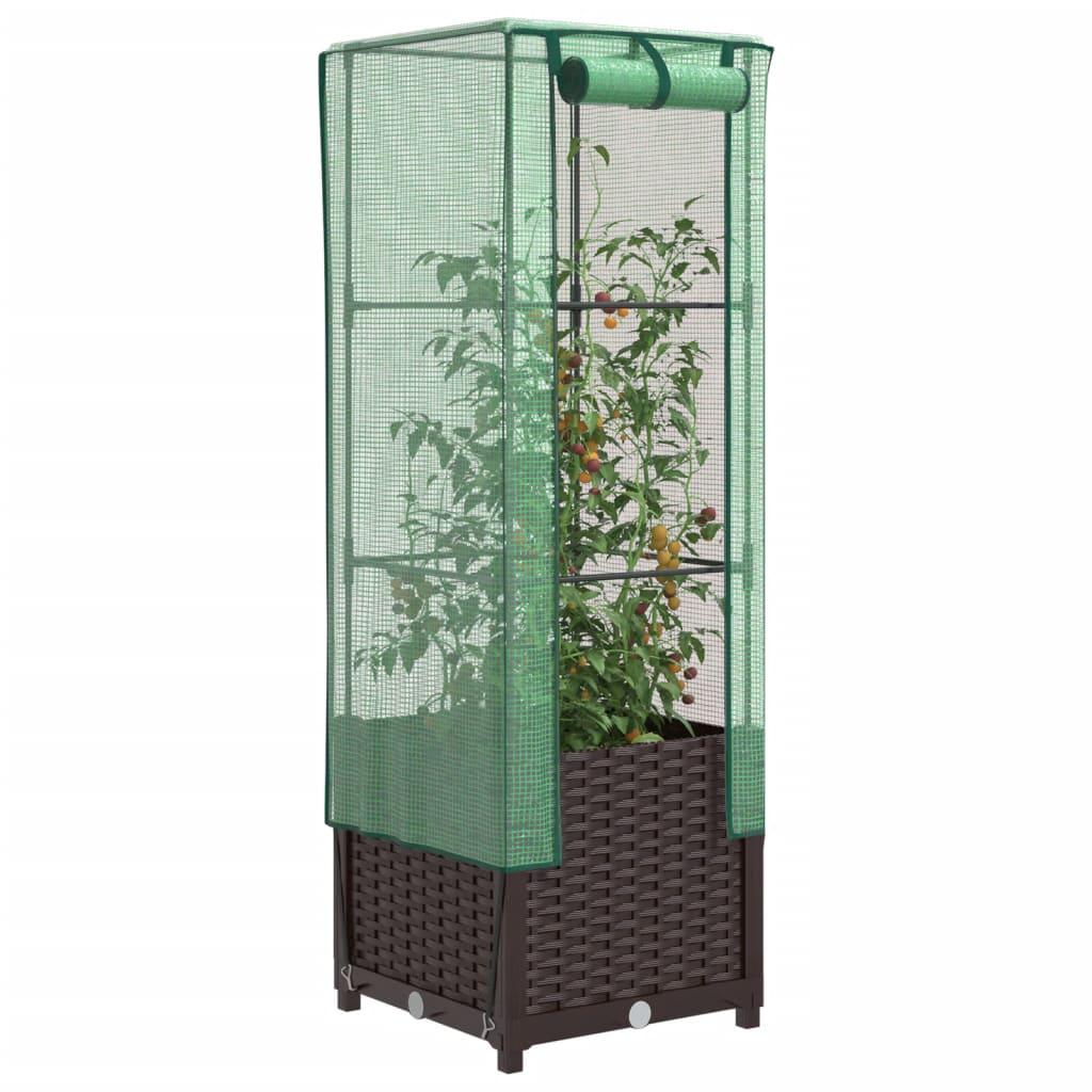 Højbed med drivhusovertræk 40x40x139 cm rattan-look billede