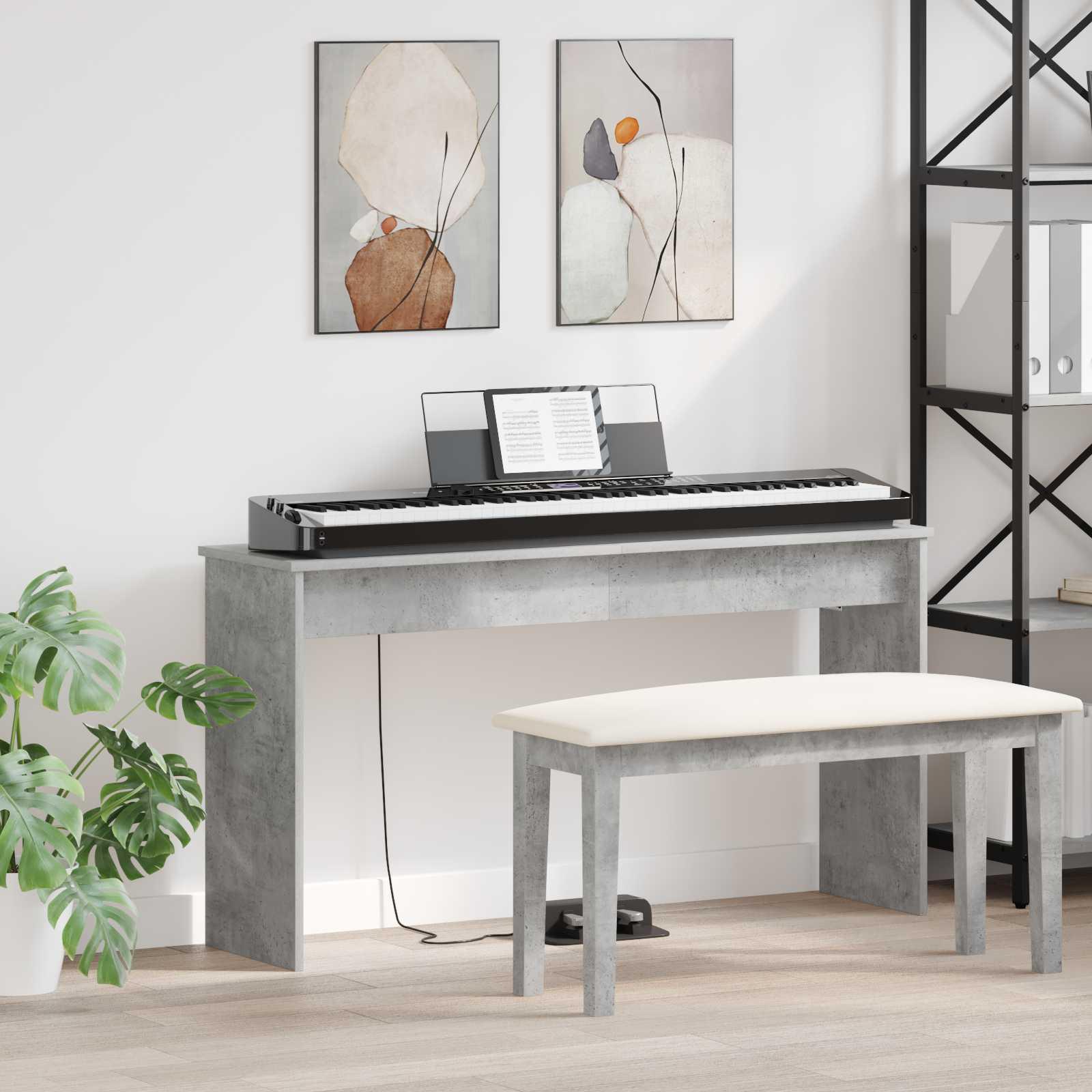 Keyboard Stand Beton Grå 120 x 32 x 64 cm Konstrueret træ billede
