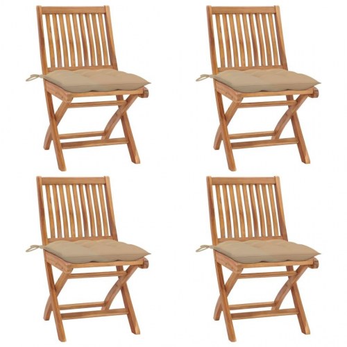 Foldbare havestole 4 stk. med hynder massivt teaktræ