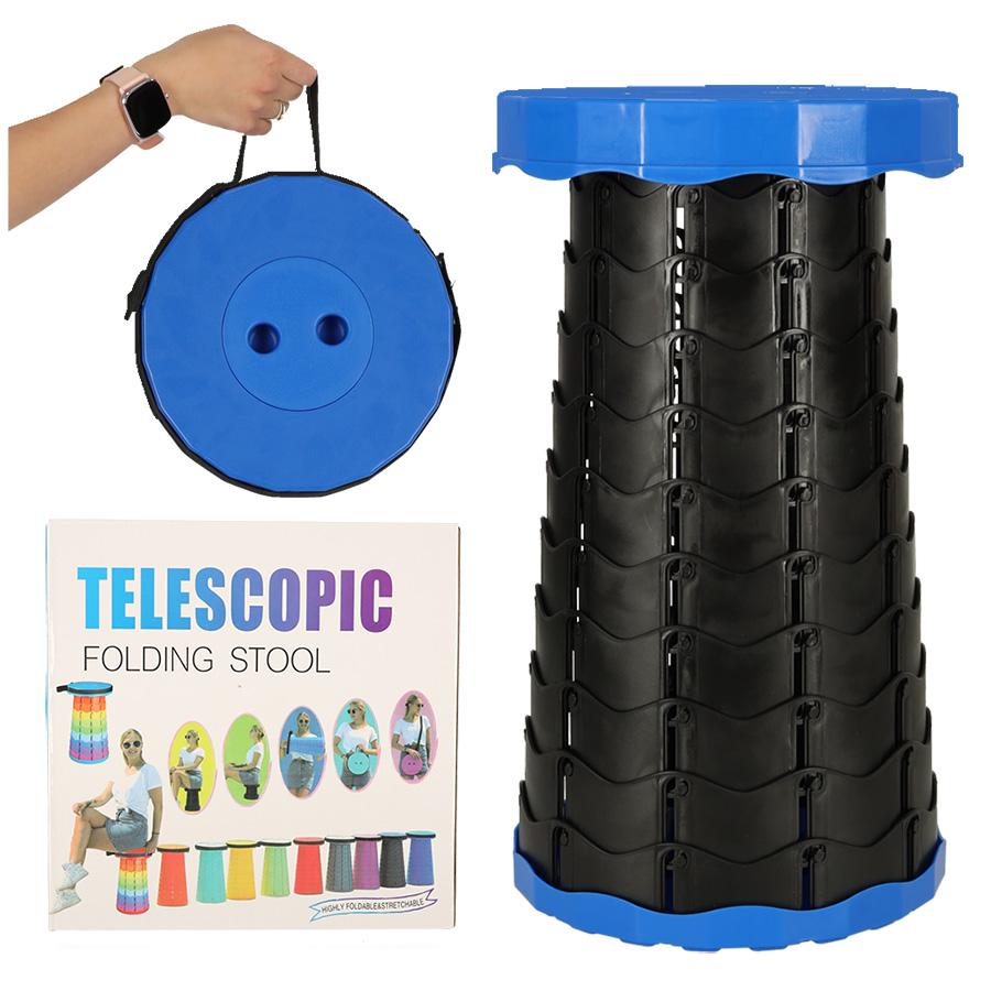 Teleskopisk foldeskammel - sammenklappelig rejse-taburet, blå billede