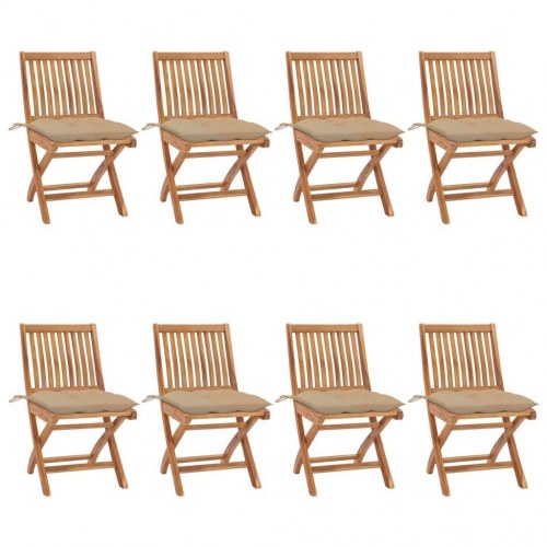 Foldbare havestole 8 stk. med hynder massivt teaktræ