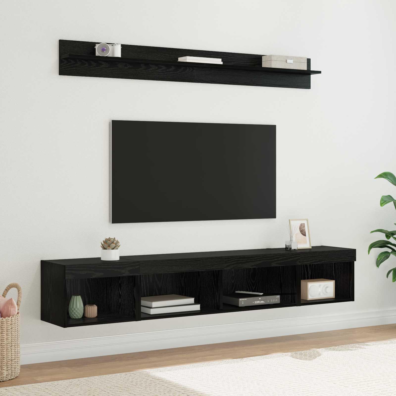 Tv vægskab sæt with LED String Lights 5 stk Sort eg Konstrueret træ billede