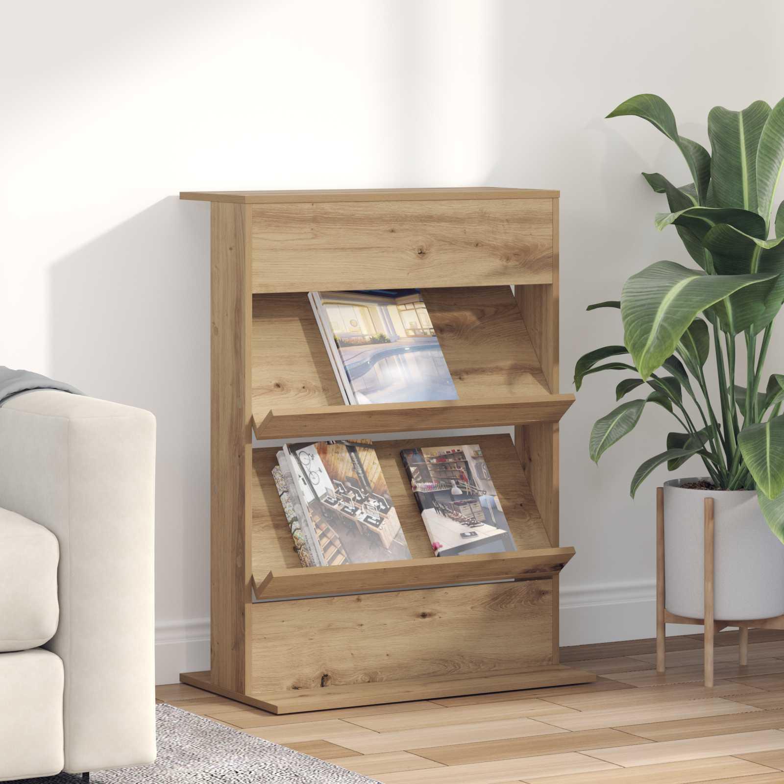Magasinrack i artisan egetræ - 70 × 41 × 96 cm, konstrueret træ