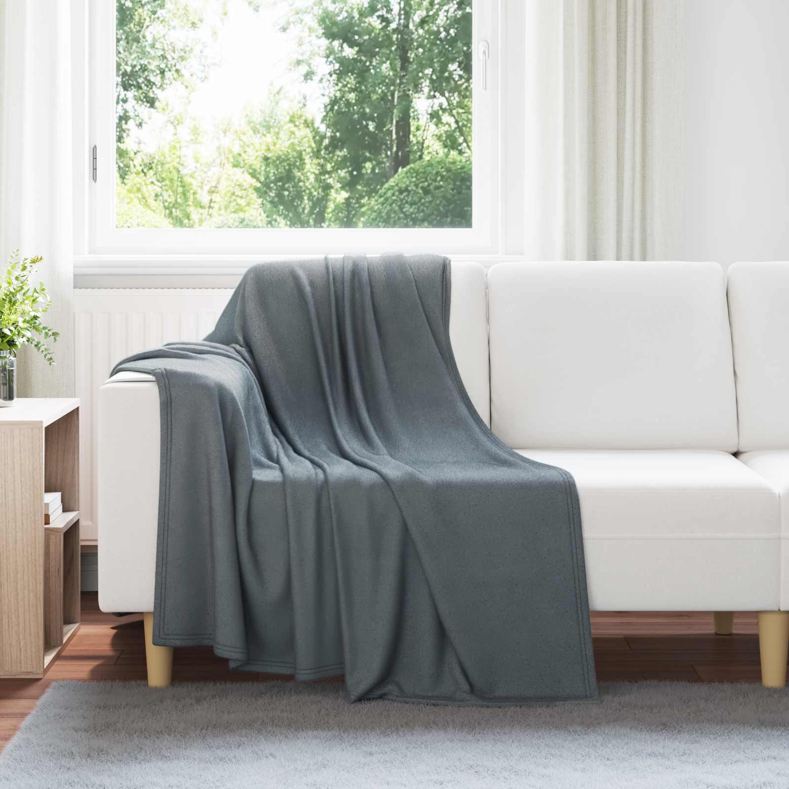 Throw tæppe Mørkegrå 170 x 130 cm Fleece billede