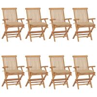 Havestole med beige hynder 8 stk. massivt teaktræ