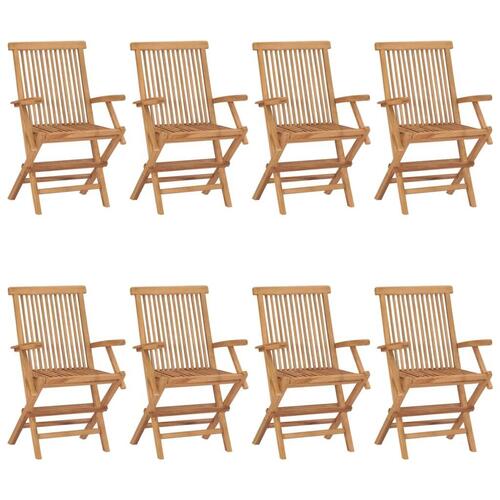 Havestole med beige hynder 8 stk. massivt teaktræ