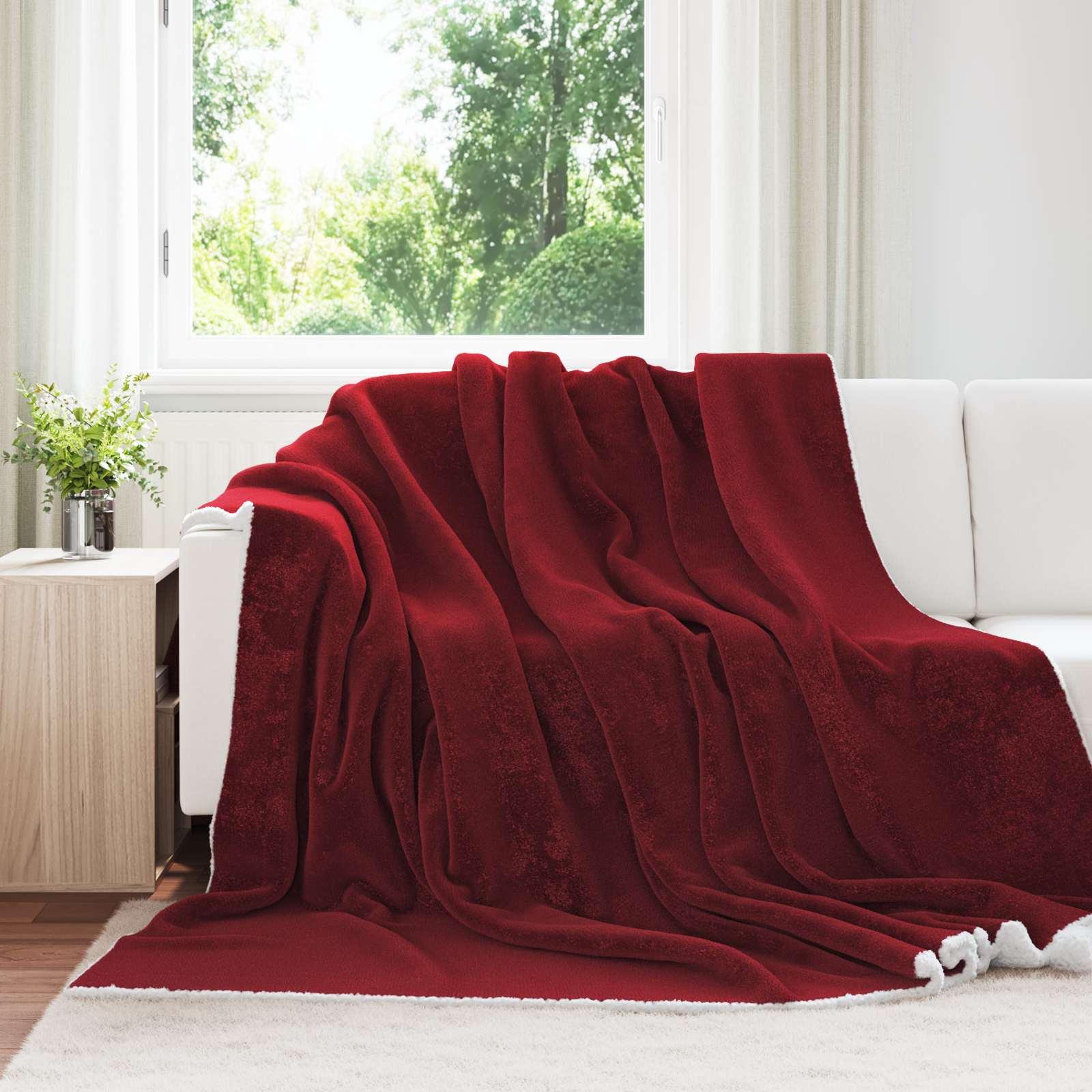 Throw tæppe i fleece - bordeaux rød 220 × 240 cm billede