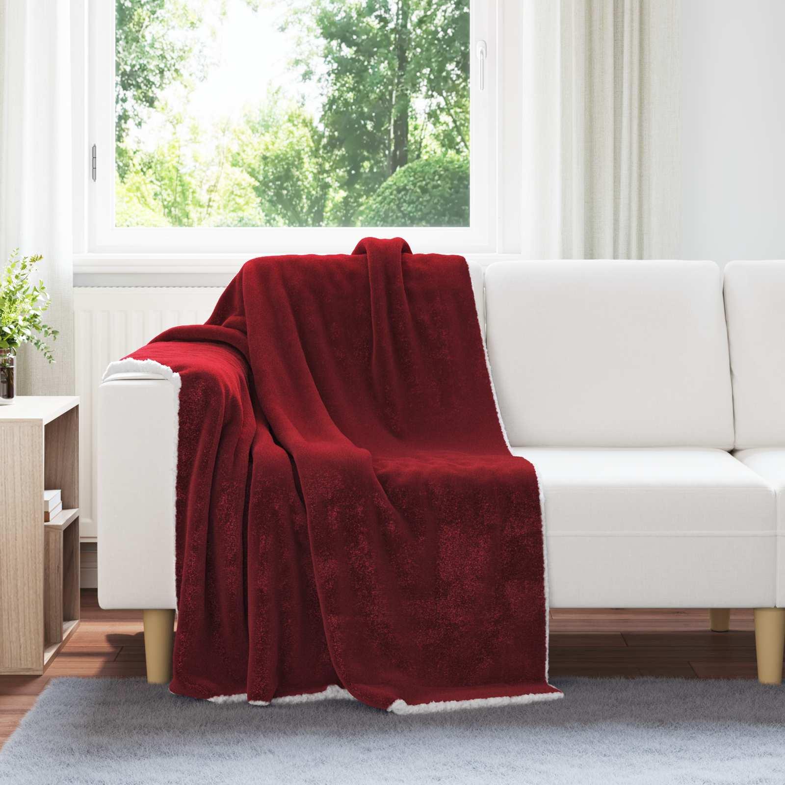 Throw tæppe i fleece - bordeaux rød 130 × 150 cm