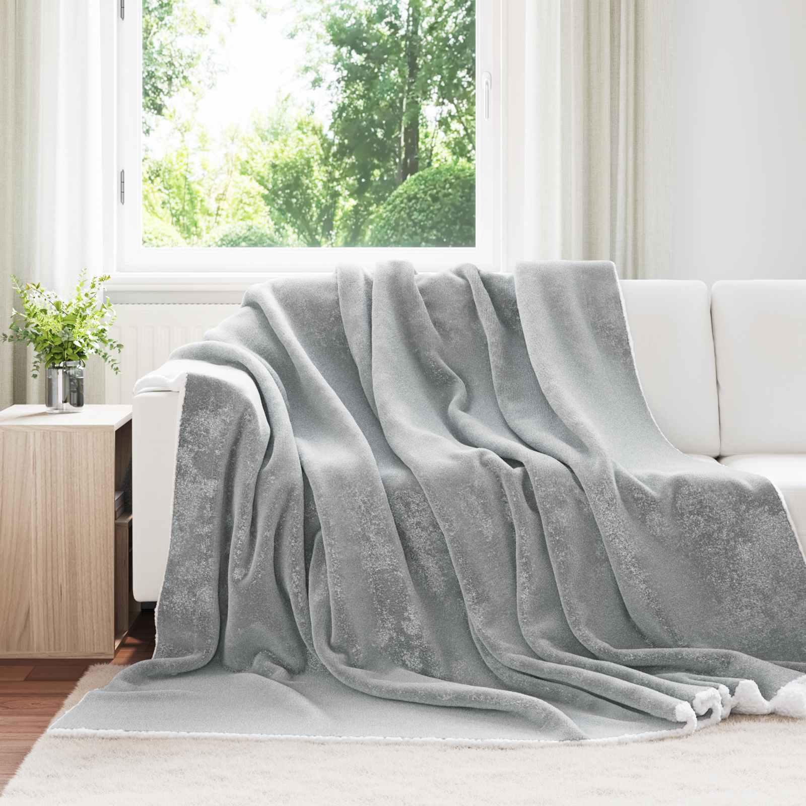 Throw tæppe Grå 240 x 270 cm Fleece billede