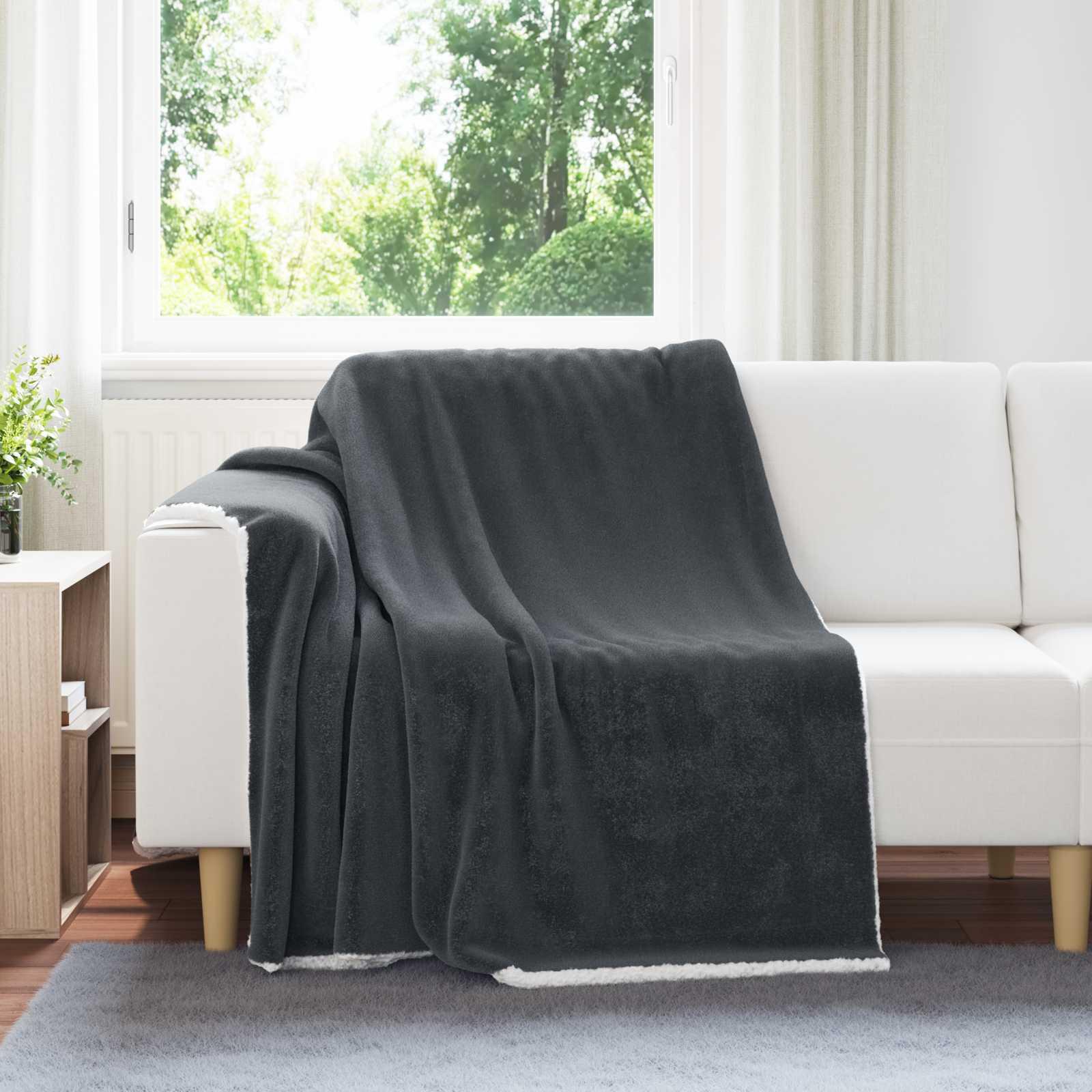 Throw tæppe Mørkegrå 150 x 200 cm Fleece billede