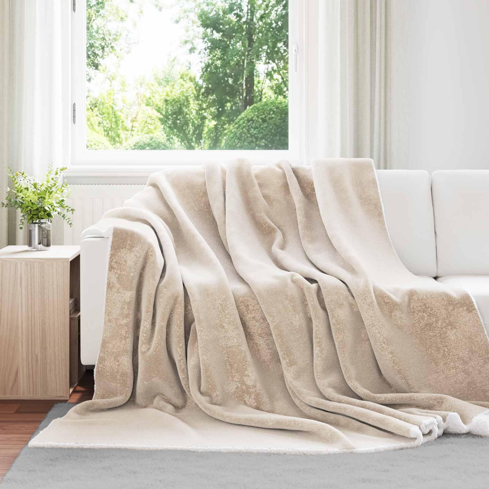 Throw tæppe Beige 220 x 240 cm Fleece billede