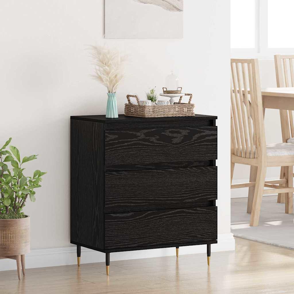 Sidebord med skuffe Sort eg 60 x 35 x 70 cm Konstrueret træ billede