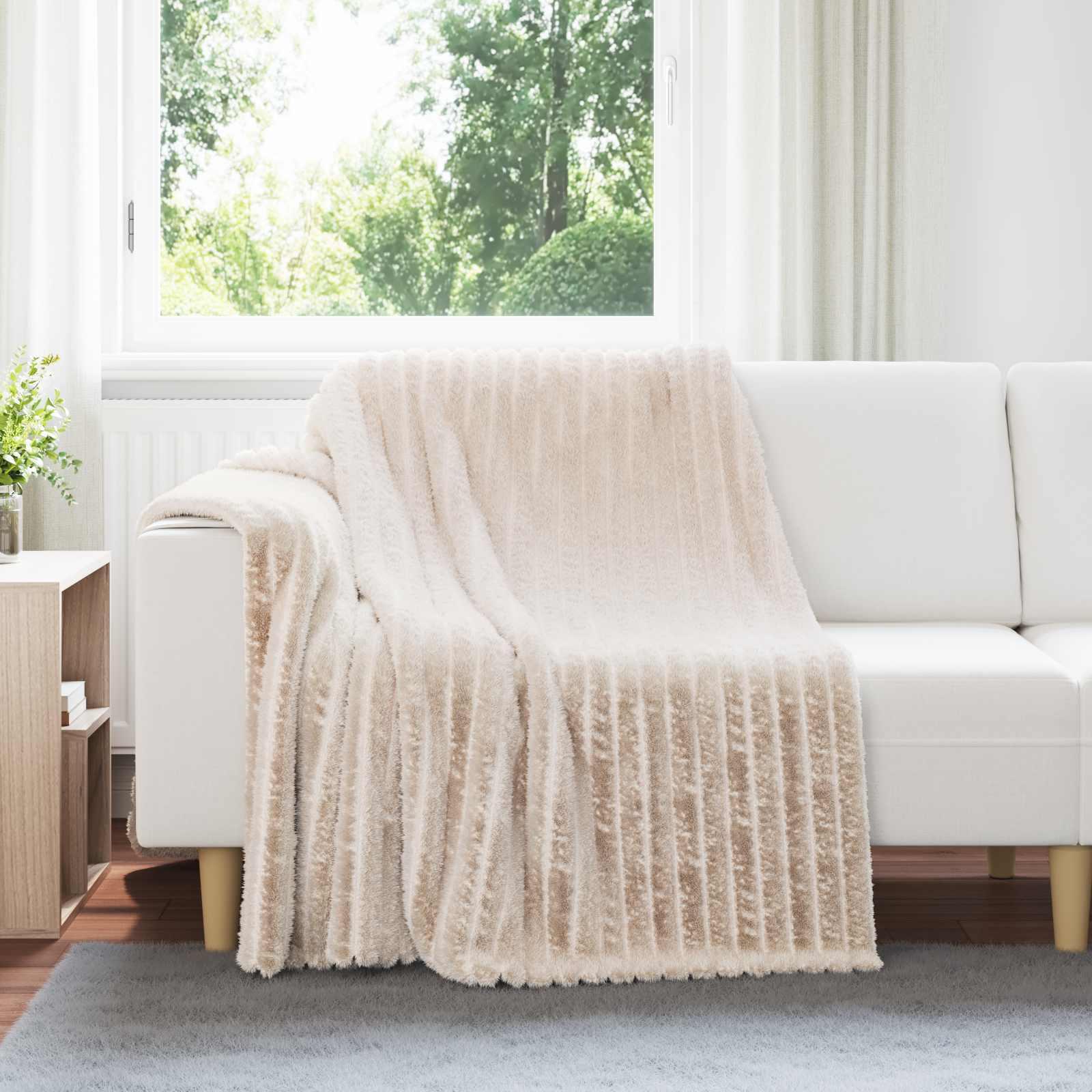Throw tæppe Beige 200 x 150 cm Fleece billede