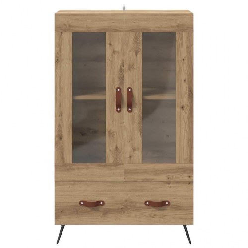 Highboard i artisan egetræ med glas - 69,5 x 31 x 115 cm